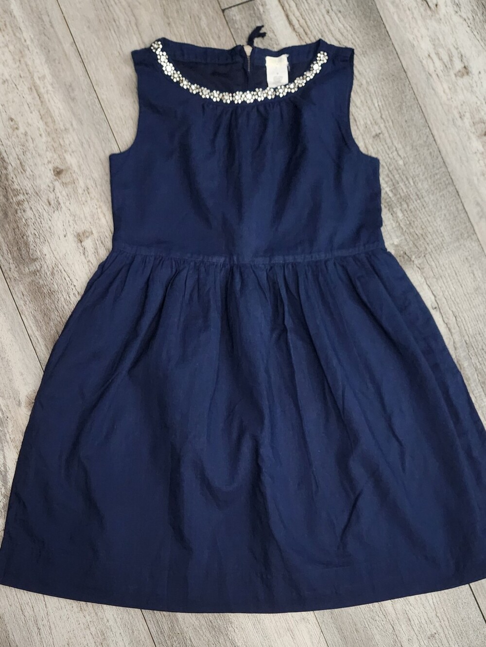 Crewcuts Navy Sleeveless Dress with Beaded Neckline